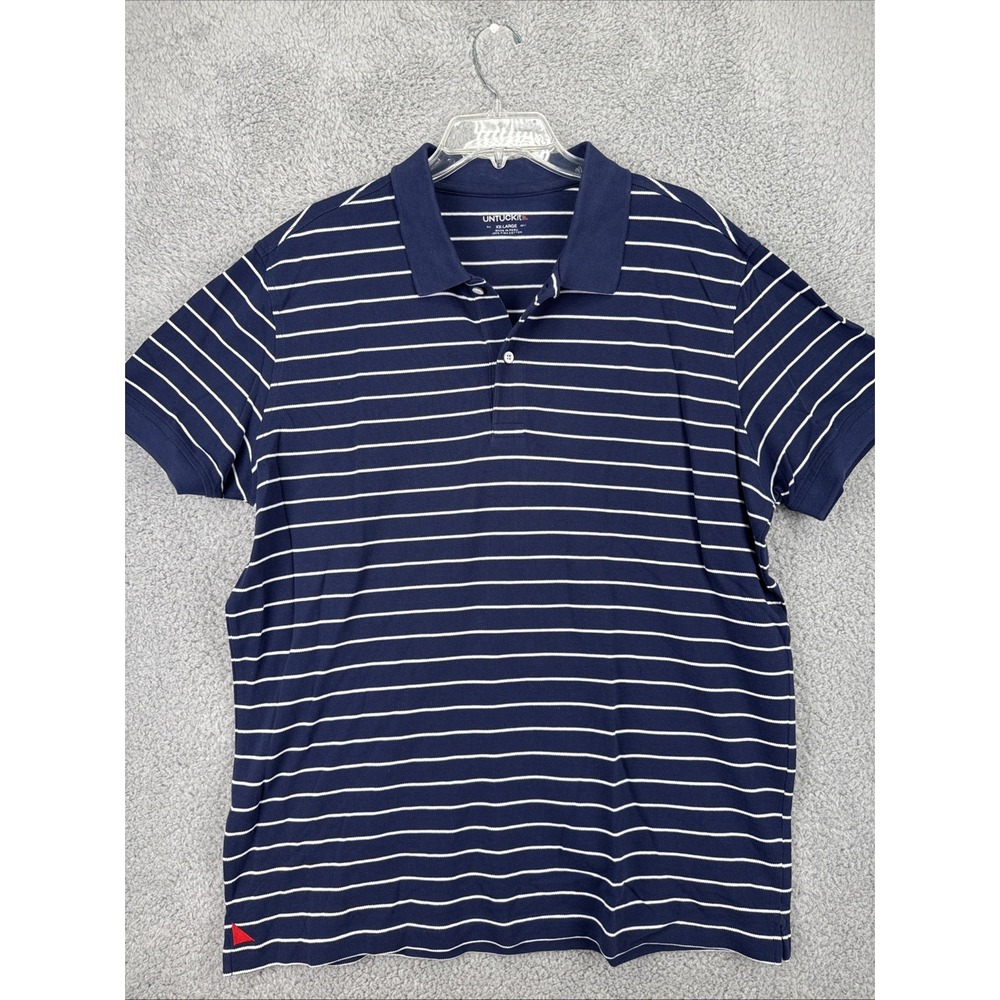 Untuckit Polo Shirt Mens XXL Blue White Striped Short Sleeve Pima Cotton